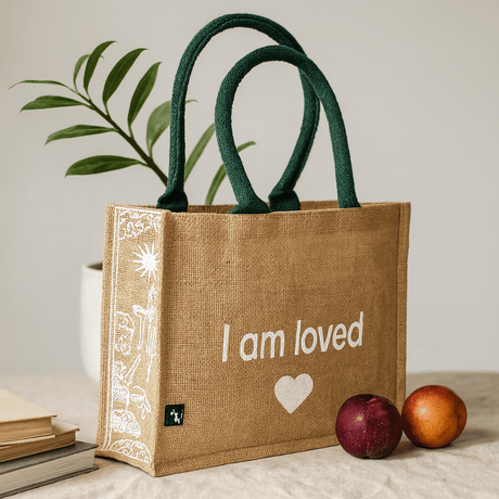 Jute Tote Bag I Am Loved Hop Hare - SHAMTAM.COM