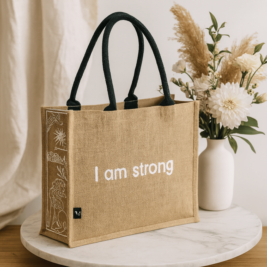 Jute Tote Bag - Large Lion Design - SHAMTAM.COM