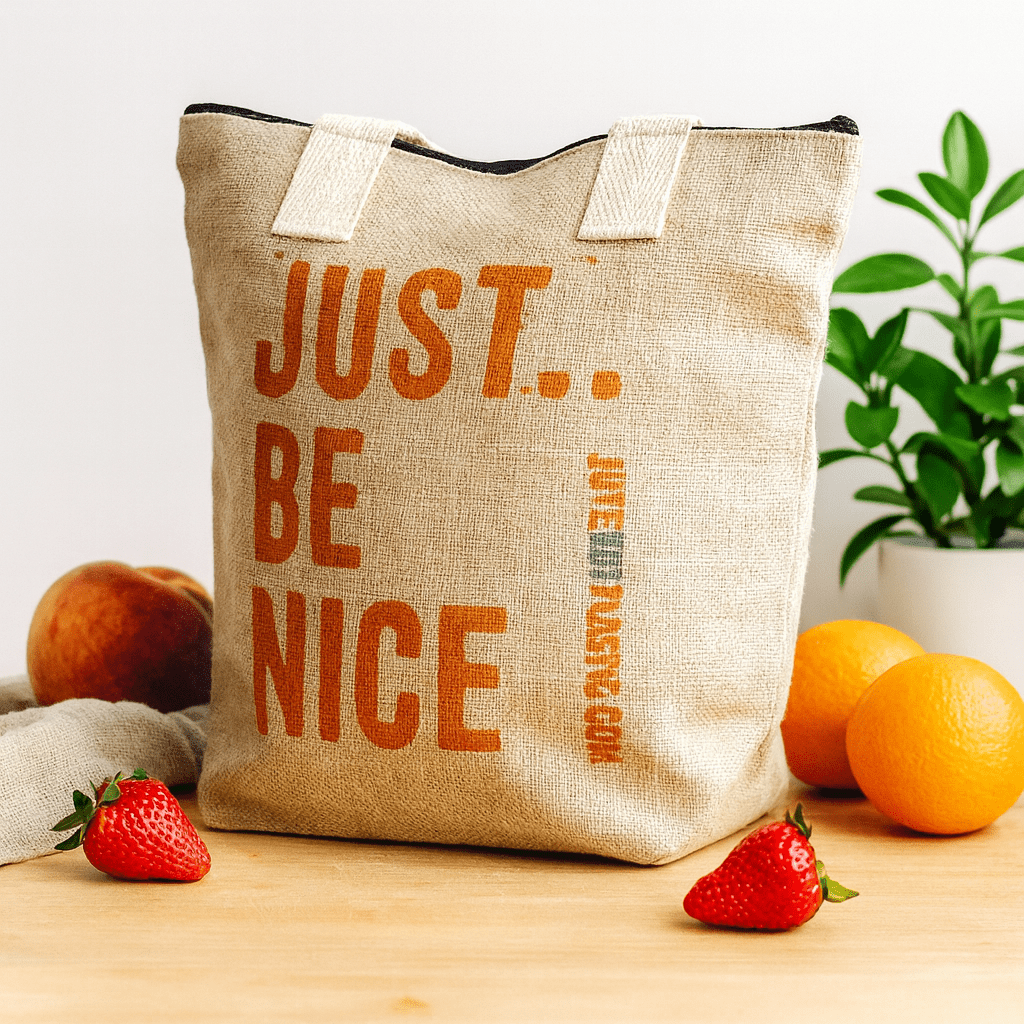Jute Tote Bag With Zipper - Just Be Nice - SHAMTAM.COM