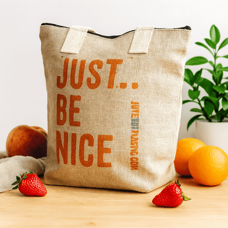 Jute Tote Bag With Zipper - Just Be Nice - SHAMTAM.COM