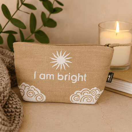 Jute Zipper Pouch I Am Bright Hop Hare - SHAMTAM.COM