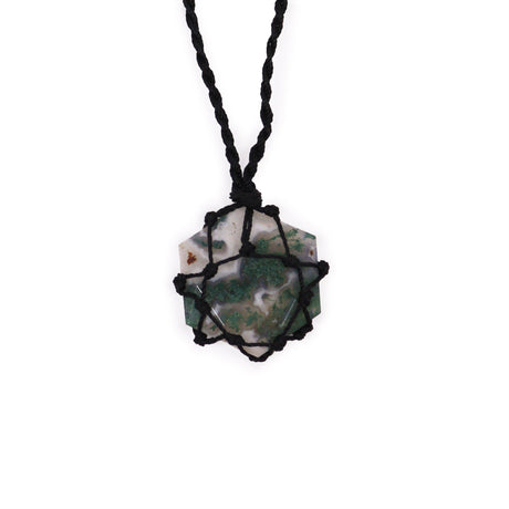 Moss Agate Pendant - Laced Crystal Gemstone Flat Point - SHAMTAM.COM