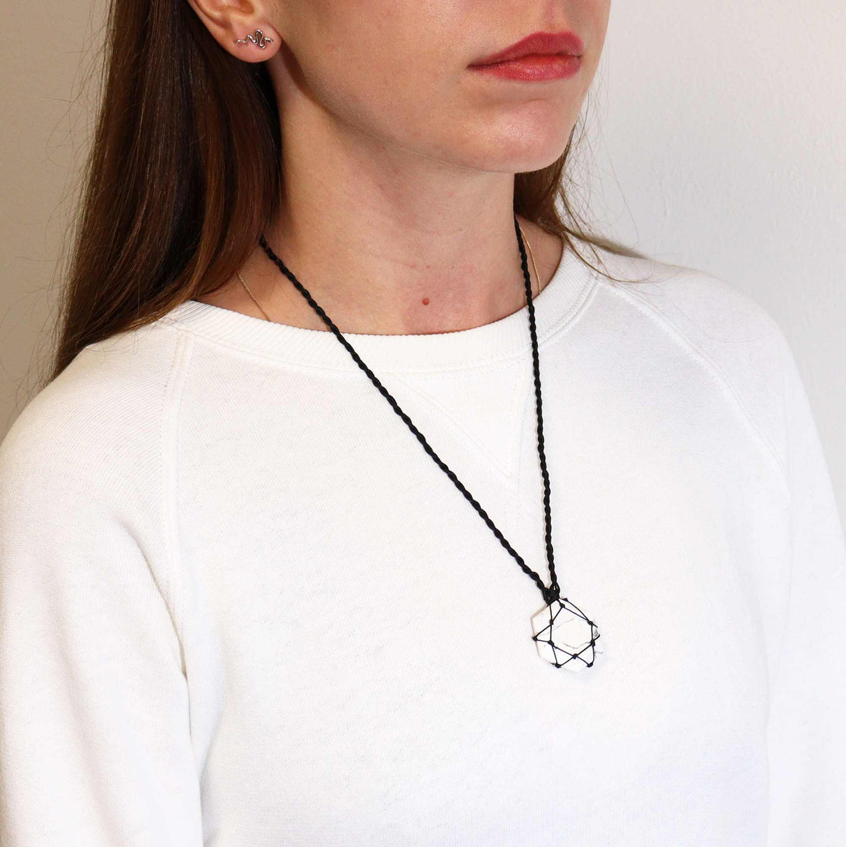 White Howlite Pendant - Laced Crystal Gemstone Flat Point - SHAMTAM.COM