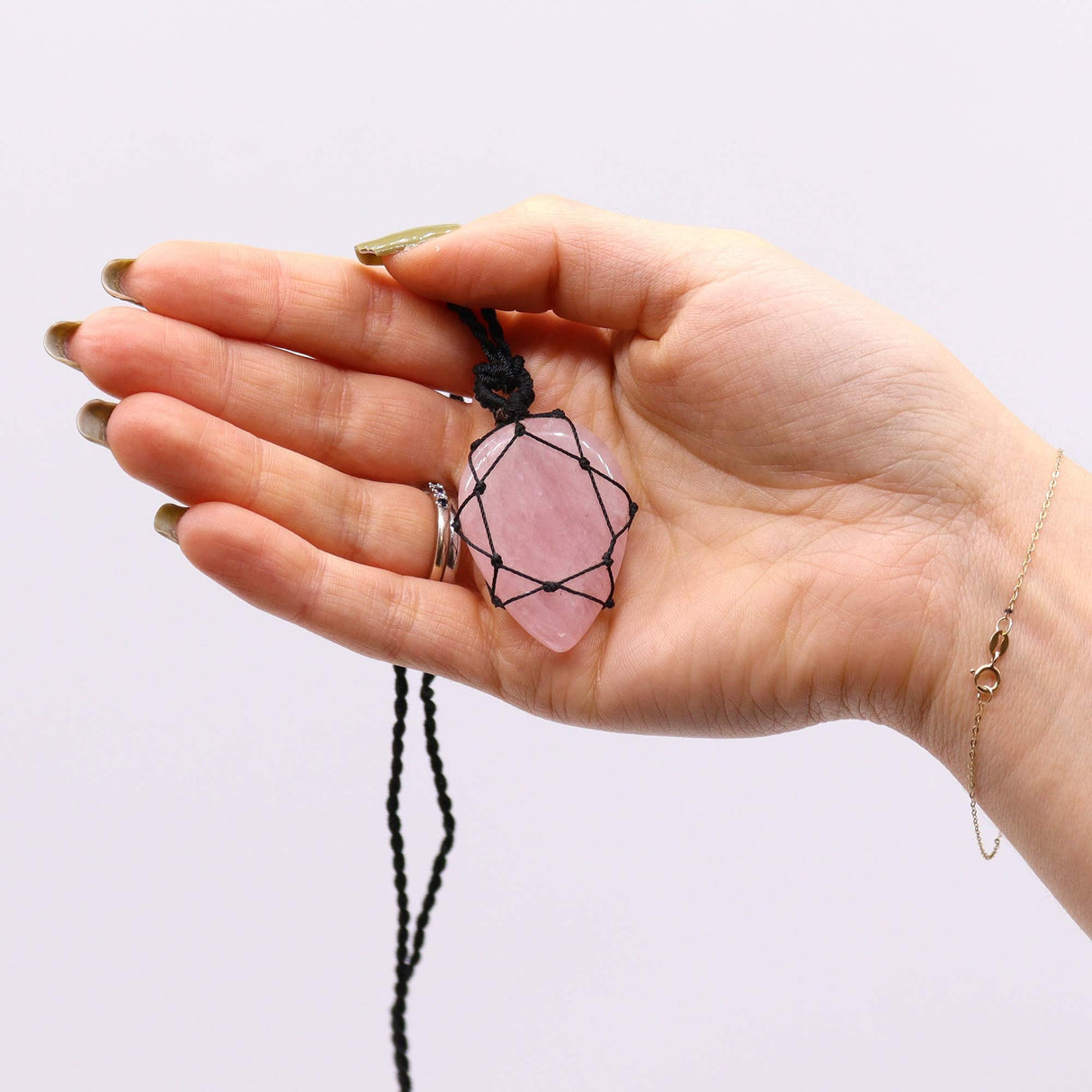 Rose Quartz Pendant - Laced Crystal Gemstone Flat Point - SHAMTAM.COM