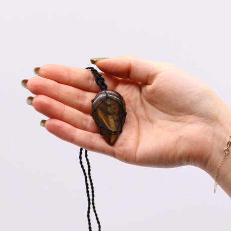 Tigers eye Pendant - Laced Crystal Gemstone Flat Point - SHAMTAM.COM