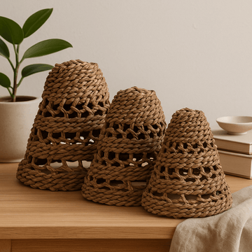 Pantallas para lámparas de hoja de plátano natural, juego de 3