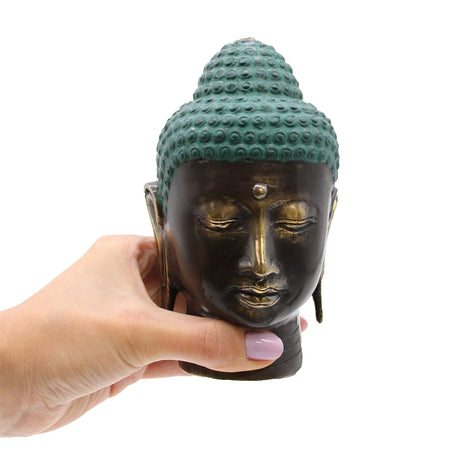 Large Antique Brass Buddha Head - SHAMTAM.COM