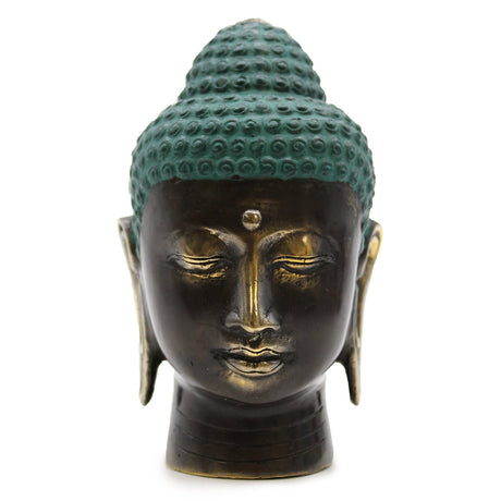 Large Antique Brass Buddha Head - SHAMTAM.COM