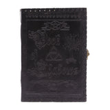 Large Black Leather Book of Shadows with Embossed Pentacle, Triquetra, and Tree Design - 200 Deckle - Edged Pages, 25x18x3cm - Mystical Wiccan Journal with Metal Clasp - SHAMTAM.COM