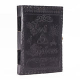 Large Black Leather Book of Shadows with Embossed Pentacle, Triquetra, and Tree Design - 200 Deckle - Edged Pages, 25x18x3cm - Mystical Wiccan Journal with Metal Clasp - SHAMTAM.COM