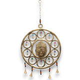 Large Buddha Face Brass Wind Chime with 15 Bells - Handcrafted Indian Spiritual Decor for Serenity and Elegance - SHAMTAM.COM