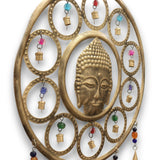 Large Buddha Face Brass Wind Chime with 15 Bells - Handcrafted Indian Spiritual Decor for Serenity and Elegance - SHAMTAM.COM