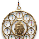 Large Buddha Face Brass Wind Chime with 15 Bells - Handcrafted Indian Spiritual Decor for Serenity and Elegance - SHAMTAM.COM