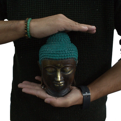 Large Classic Brass Buddha Head - SHAMTAM.COM