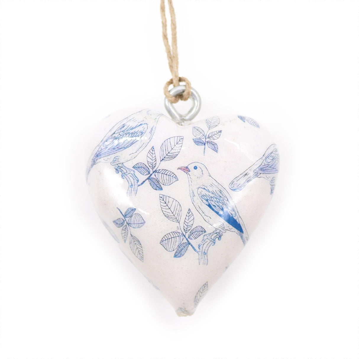 Large Decorative Heart - Shaped Ornament with Blue Bird Design - Glossy Ceramic Finish for Hanging Decor - SHAMTAM.COM