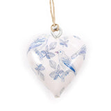 Large Decorative Heart - Shaped Ornament with Blue Bird Design - Glossy Ceramic Finish for Hanging Decor - SHAMTAM.COM