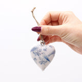 Large Decorative Heart - Shaped Ornament with Blue Bird Design - Glossy Ceramic Finish for Hanging Decor - SHAMTAM.COM