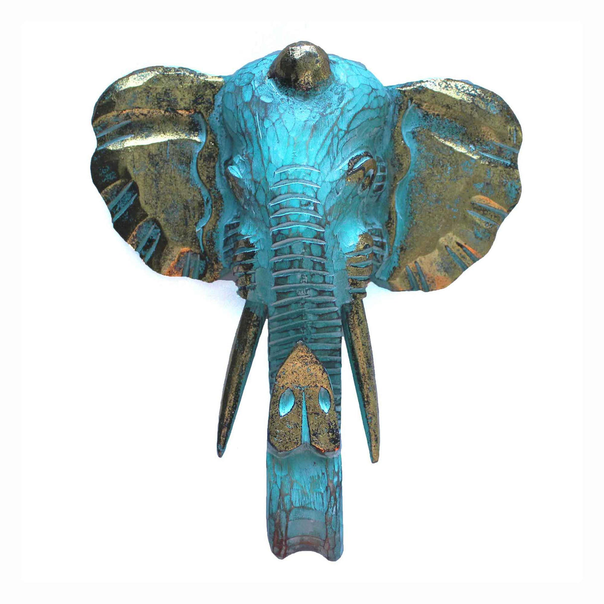 Large Elephant Head - Gold & Turquoise - SHAMTAM.COM