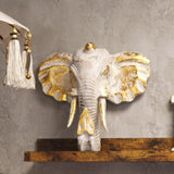 Large Elephant Head - Gold & Whitewash - SHAMTAM.COM