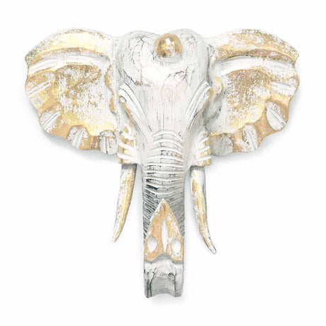 Large Elephant Head - Gold & Whitewash - SHAMTAM.COM