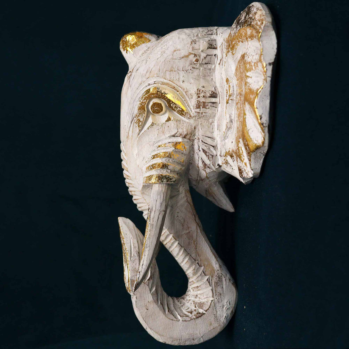 Large Elephant Head - Gold & Whitewash - SHAMTAM.COM