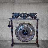 Gong in Brown Antique Stand - 80cm - Black - pattern - SHAMTAM.COM