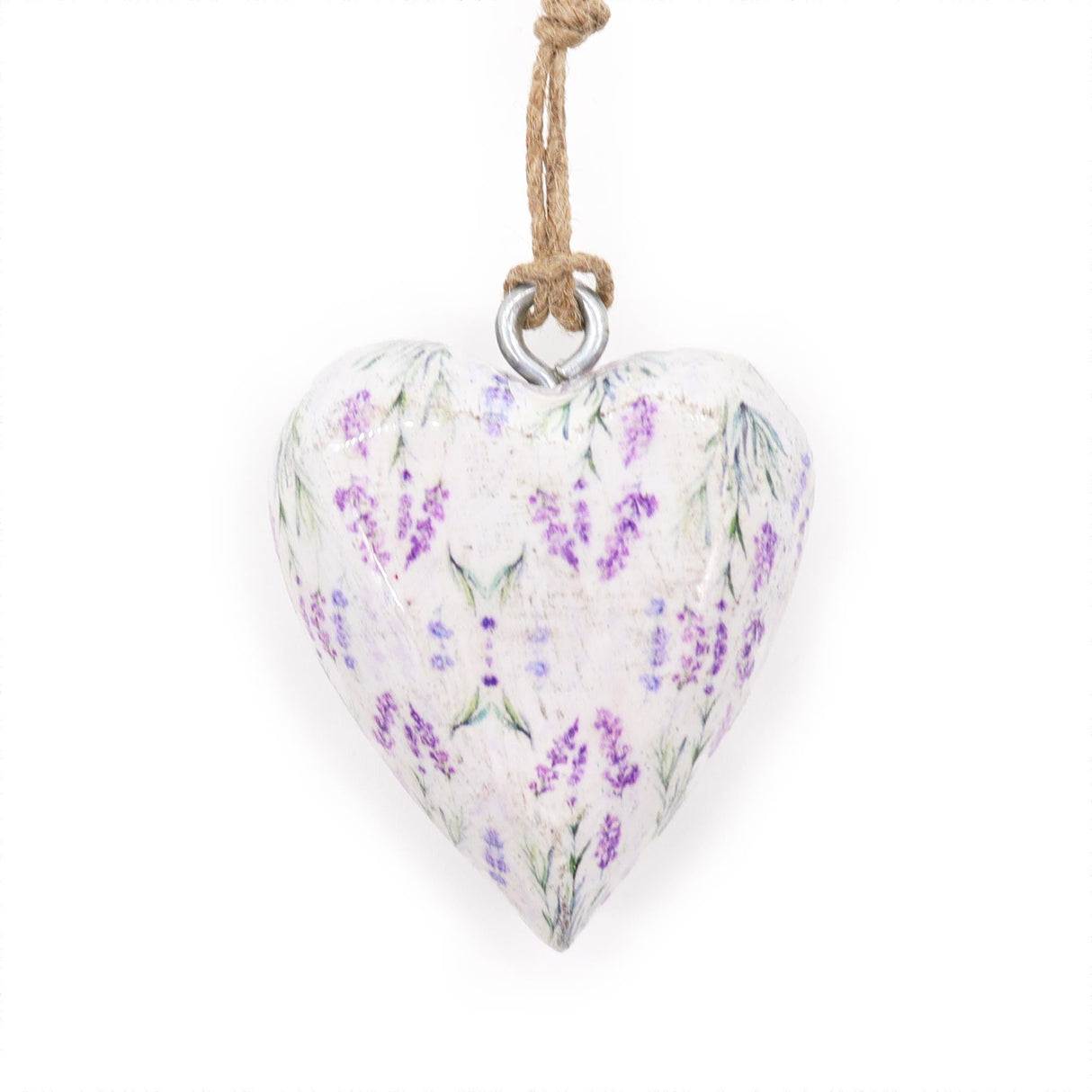 Large Lavender Floral Wood Heart Ornament - Hanging Decorative Piece with Purple Flowers and Green Leaves Design - SHAMTAM.COM
