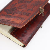Large Leather - Bound Book of Shadows - Dark Tan, 200 Deckle - Edged Pages, 25x18x3cm - Embossed Pentacle, Triquetra & Tree Design with Clasp Closure - Perfect for Journaling & Spiritual Practices - SHAMTAM.COM
