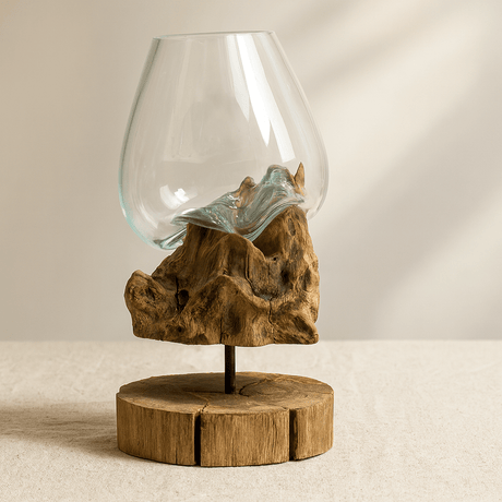 Large Molten Glass Bowl on Wood Stand - SHAMTAM.COM