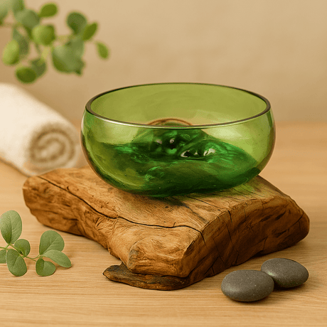 Large Recycled Beer Bottle Glass Bowl on Wood - SHAMTAM.COM