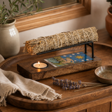 Large Sage Stick Heater Enamelled - The Star — styled in a warm, naturally lit interior