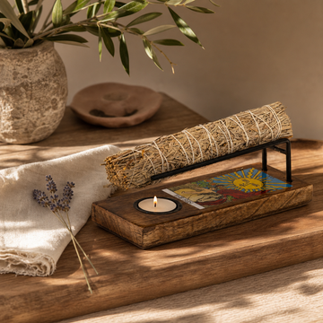 Large Sage Stick Heater Enamelled - The Sun — styled in a warm, naturally lit interior