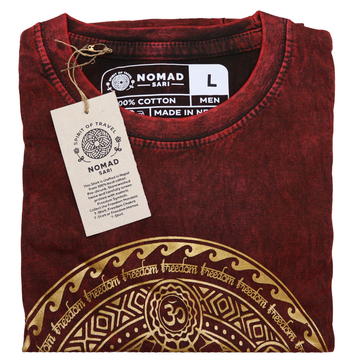 Large Stone Washed T-Shirt - Chakra - Maroon - SHAMTAM.COM