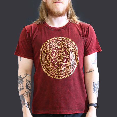 Large Stone Washed T-Shirt - Chakra - Maroon - SHAMTAM.COM