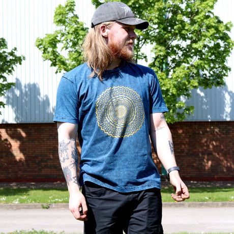 Large Stone Washed T-Shirt - Mandala - Blue - SHAMTAM.COM
