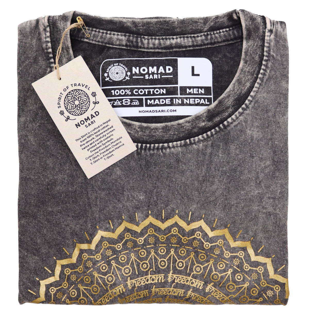 Large Stone Washed T-Shirt - Mandala - Dark Grey - SHAMTAM.COM