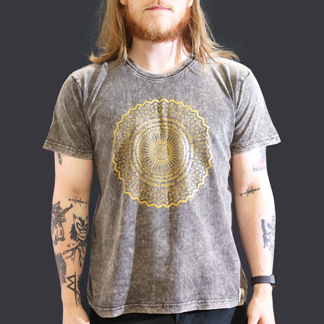 Large Stone Washed T-Shirt - Mandala - Dark Grey - SHAMTAM.COM