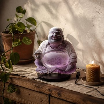 Laughing Buddha-lampe Lavendel Crackle - Rund fod