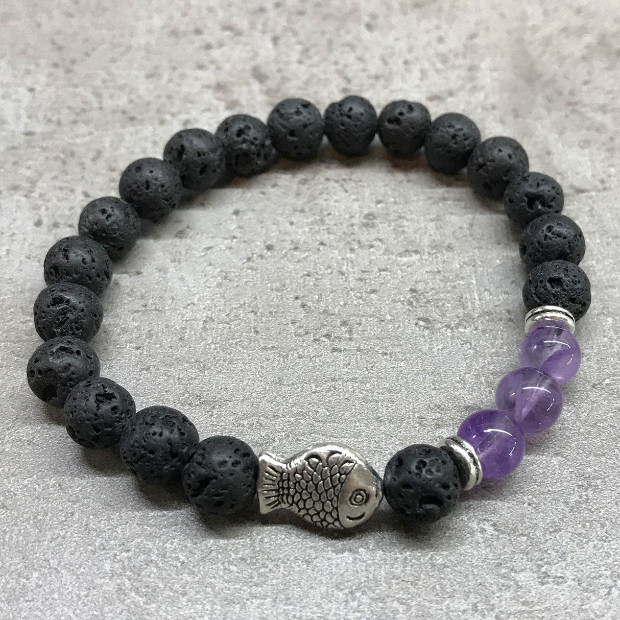 Lava Stone Bracelet - Fish Amethyst - SHAMTAM.COM