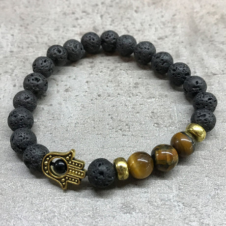 Lava Stone Bracelet - Hamsa Tiger - eye - SHAMTAM.COM