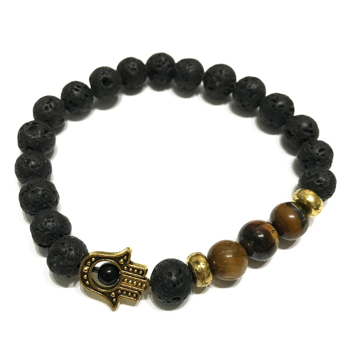 Lava Stone Bracelet - Hamsa Tiger - eye - SHAMTAM.COM