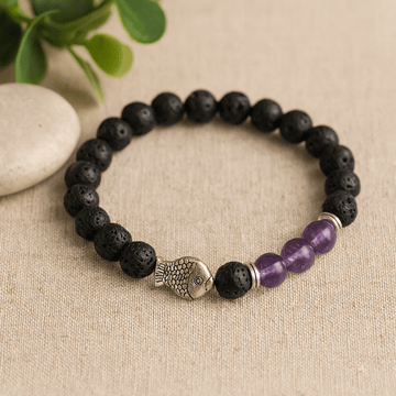 Lava sten armband med ametist fisk