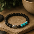 Lava Stone Bracelet With Turquoise Leaf - SHAMTAM.COM