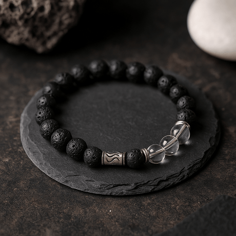 Lava Stone Tribal Bracelet with Rock Quartz - SHAMTAM.COM