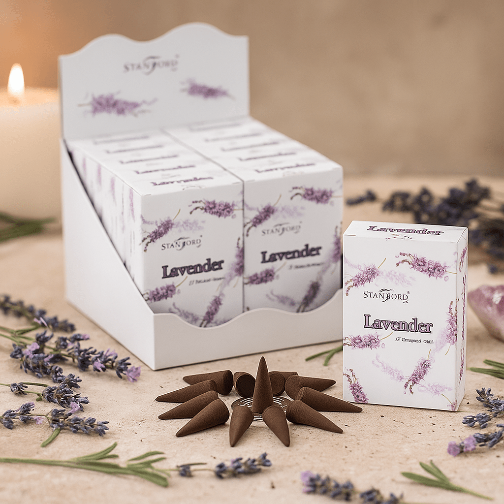 Lavender Incense Cones, 15 Pack With Holder Stamford - SHAMTAM.COM