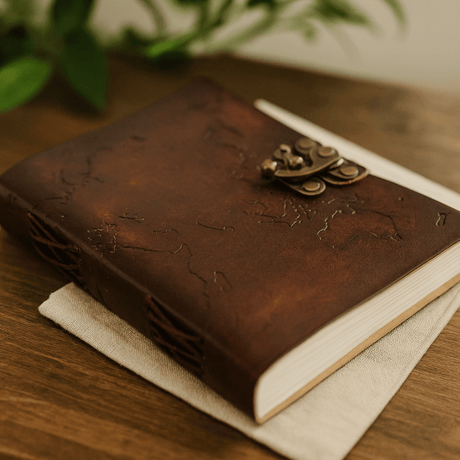 Leather Journal Notebook World Map 7x5 - SHAMTAM.COM