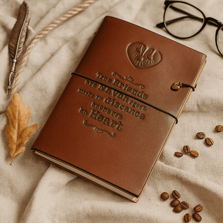 Leather Journal True Friends Brown 80 Blank Pages - SHAMTAM.COM