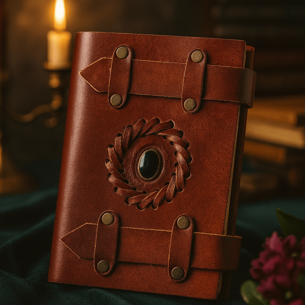 Leather Notebook Black Onyx With Belts 6x4 Inches - SHAMTAM.COM