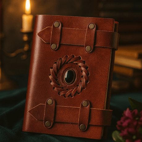 Leather Notebook Black Onyx With Belts 6x4 Inches - SHAMTAM.COM