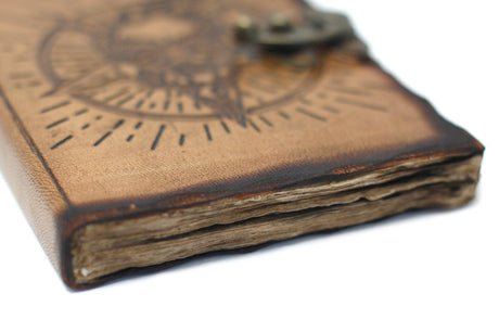 Leather Notebook Pentagon & Skull with Burns Detail (7x5") - SHAMTAM.COM